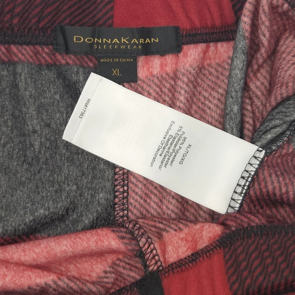 Donna Karan 2 Piece Pajamas Set  Womens Size XL Red Buffalo Plaid Velour Preppy